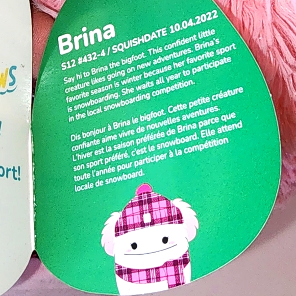 🎄 BRINA 🐾Pink Bigfoot w/Plaid Hat & Scarf Christmas 2023 Original Squishmallow - Picture 4 of 9